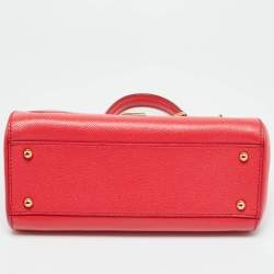 Pre Owned Dolce & Gabbana Coral Pink Leather Medium Miss Sicily Top Handle Bag