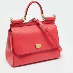 Pre Owned Dolce & Gabbana Coral Pink Leather Medium Miss Sicily Top Handle Bag