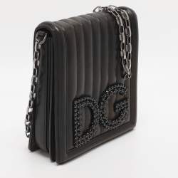 Pre Owned Dolce & Gabbana Black Leather DG Girls Crossbody Bag