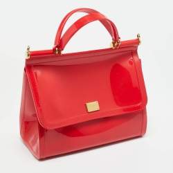 Pre Owned Dolce & Gabbana Red Rubber Miss Sicily Top Handle Bag