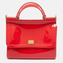 Pre Owned Dolce & Gabbana Red Rubber Miss Sicily Top Handle Bag
