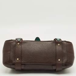 Pre Owned Dolce & Gabbana Brown/Green Leather and Ayers Buckle Flap Satchel