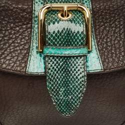 Pre Owned Dolce & Gabbana Brown/Green Leather and Ayers Buckle Flap Satchel