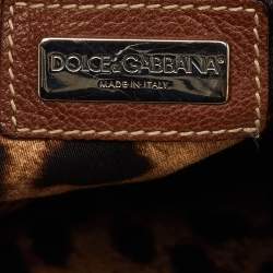 Pre Owned Dolce & Gabbana Beige/Brown Canvas and Leather Miss Pocket Tote