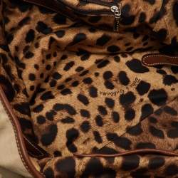 Pre Owned Dolce & Gabbana Beige/Brown Canvas and Leather Miss Pocket Tote