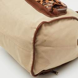 Pre Owned Dolce & Gabbana Beige/Brown Canvas and Leather Miss Pocket Tote