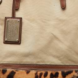 Pre Owned Dolce & Gabbana Beige/Brown Canvas and Leather Miss Pocket Tote