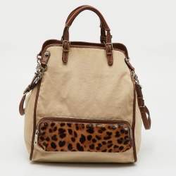 Pre Owned Dolce & Gabbana Beige/Brown Canvas and Leather Miss Pocket Tote