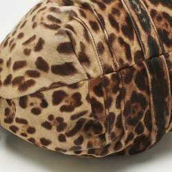 Pre Owned Dolce & Gabbana Brown Leopard Calfhair and Leather Drawstring Hobo