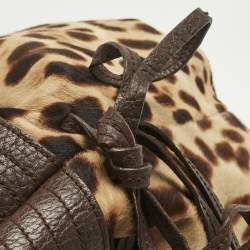 Pre Owned Dolce & Gabbana Brown Leopard Calfhair and Leather Drawstring Hobo