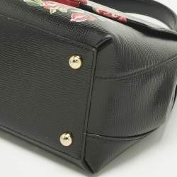 Pre Owned Dolce & Gabbana Black Leather Floral Lucia Top Handle Bag