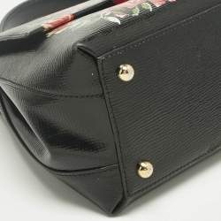 Pre Owned Dolce & Gabbana Black Leather Floral Lucia Top Handle Bag