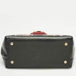 Pre Owned Dolce & Gabbana Black Leather Floral Lucia Top Handle Bag