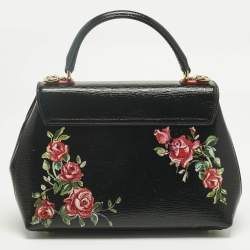 Pre Owned Dolce & Gabbana Black Leather Floral Lucia Top Handle Bag