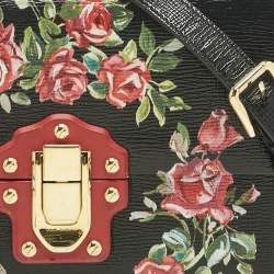 Pre Owned Dolce & Gabbana Black Leather Floral Lucia Top Handle Bag
