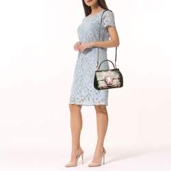 Pre Owned Dolce & Gabbana Black Leather Floral Lucia Top Handle Bag