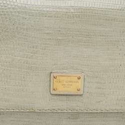 Pre Owned Dolce & Gabbana Grey Lizard Embossed Leather Small Miss Sicily Top Handle Bag