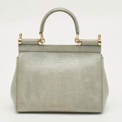 Pre Owned Dolce & Gabbana Grey Lizard Embossed Leather Small Miss Sicily Top Handle Bag