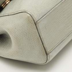 Pre Owned Dolce & Gabbana Grey Lizard Embossed Leather Small Miss Sicily Top Handle Bag