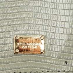 Pre Owned Dolce & Gabbana Grey Lizard Embossed Leather Small Miss Sicily Top Handle Bag