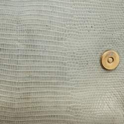 Pre Owned Dolce & Gabbana Grey Lizard Embossed Leather Small Miss Sicily Top Handle Bag