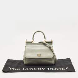 Pre Owned Dolce & Gabbana Grey Lizard Embossed Leather Small Miss Sicily Top Handle Bag