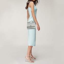 Pre Owned Dolce & Gabbana Grey Lizard Embossed Leather Small Miss Sicily Top Handle Bag