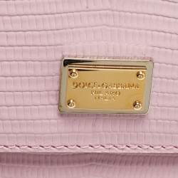 Pre Owned Dolce & Gabbana Pink Lizard Embossed Leather Small Miss Sicily Top Handle Bag