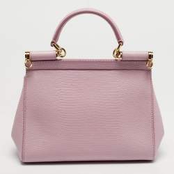 Pre Owned Dolce & Gabbana Pink Lizard Embossed Leather Small Miss Sicily Top Handle Bag