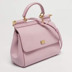 Pre Owned Dolce & Gabbana Pink Lizard Embossed Leather Small Miss Sicily Top Handle Bag