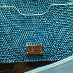 Pre Owned Dolce & Gabbana Turquoise Lizard Embossed Leather Medium Miss Monica Top Handle Bag