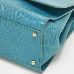 Pre Owned Dolce & Gabbana Turquoise Lizard Embossed Leather Medium Miss Monica Top Handle Bag