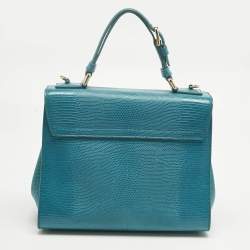Pre Owned Dolce & Gabbana Turquoise Lizard Embossed Leather Medium Miss Monica Top Handle Bag
