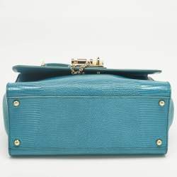 Pre Owned Dolce & Gabbana Turquoise Lizard Embossed Leather Medium Miss Monica Top Handle Bag