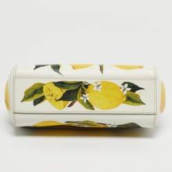 Pre Owned Dolce & Gabbana White Lime Print Leather Small Miss Sicily Top Handle Bag