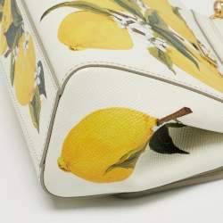 Pre Owned Dolce & Gabbana White Lime Print Leather Small Miss Sicily Top Handle Bag