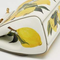 Pre Owned Dolce & Gabbana White Lime Print Leather Small Miss Sicily Top Handle Bag