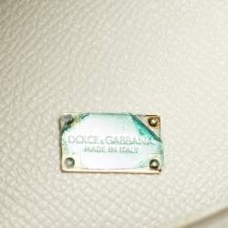 Pre Owned Dolce & Gabbana White Lime Print Leather Small Miss Sicily Top Handle Bag