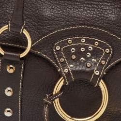 Pre Owned Dolce & Gabbana Dark Brown Leather Studded DG Flap Satchel