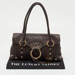 Pre Owned Dolce & Gabbana Dark Brown Leather Studded DG Flap Satchel