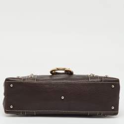 Pre Owned Dolce & Gabbana Dark Brown Leather Studded DG Flap Satchel