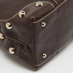 Pre Owned Dolce & Gabbana Dark Brown Leather Studded DG Flap Satchel