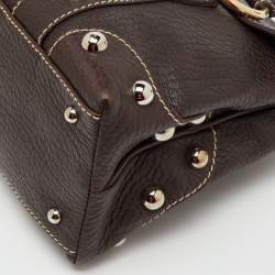 Pre Owned Dolce & Gabbana Dark Brown Leather Studded DG Flap Satchel