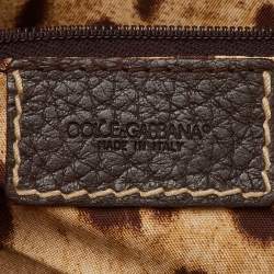 Pre Owned Dolce & Gabbana Dark Brown Leather Studded DG Flap Satchel