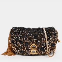Pre Owned Dolce & Gabbana Black Satin Rhinestone Embellished Crossbody Bag