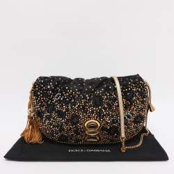 Pre Owned Dolce & Gabbana Black Satin Rhinestone Embellished Crossbody Bag