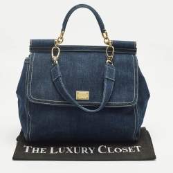 Pre Owned Dolce & Gabbana Blue Denim Large Miss Sicily Top Handle Bag