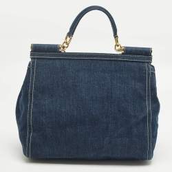 Pre Owned Dolce & Gabbana Blue Denim Large Miss Sicily Top Handle Bag