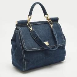 Pre Owned Dolce & Gabbana Blue Denim Large Miss Sicily Top Handle Bag