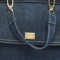 Pre Owned Dolce & Gabbana Blue Denim Large Miss Sicily Top Handle Bag